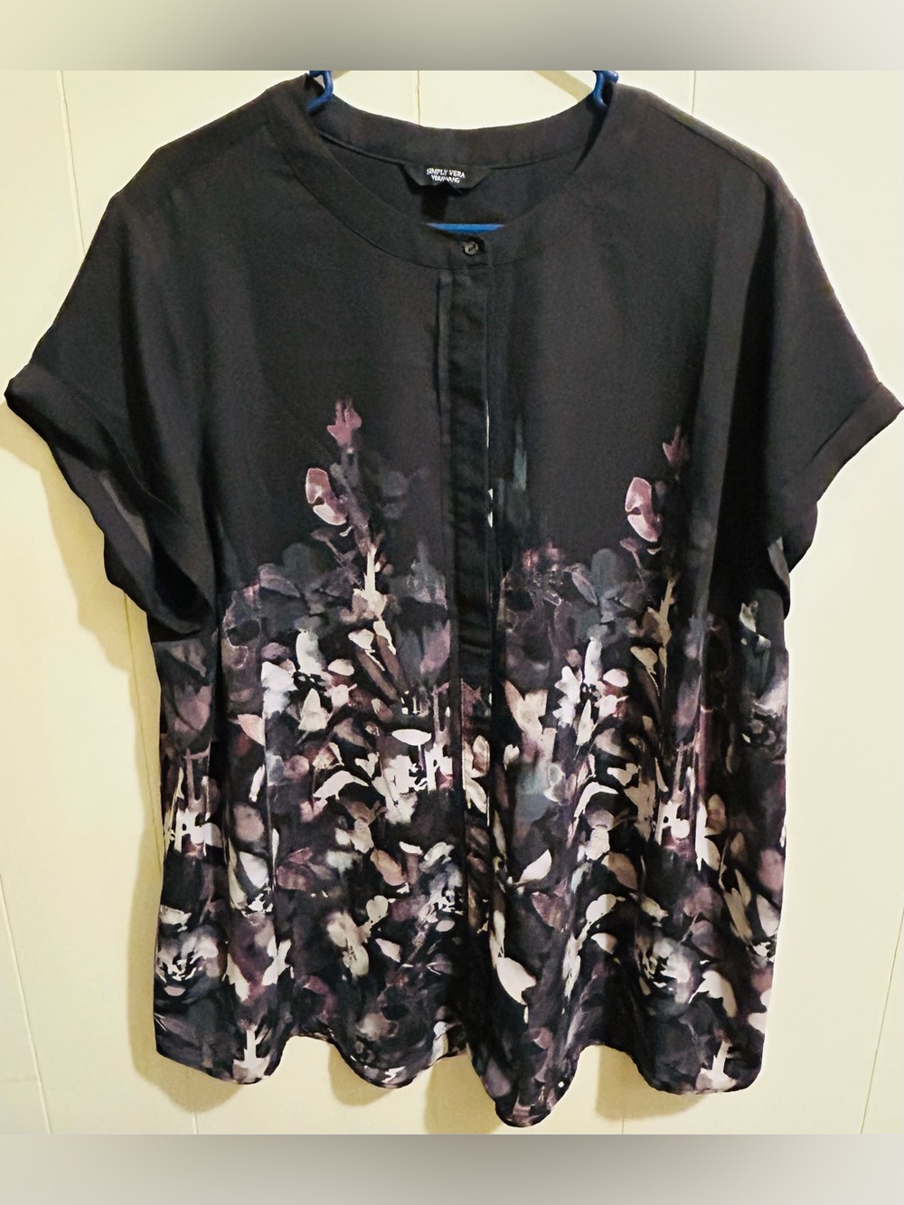 Simply Vera Vera Wang Purple Floral Button Blouse 2X